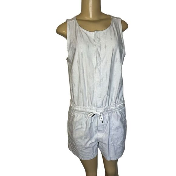 Athleta Pants - Athleta Farallon Printed Romper Spliced Magic Veil Grey Size Medium EUC